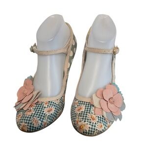 Ruby Shoo Womens Mary Jane Heels Sage Green Floral Polka Dot Retro Shoes Size 39